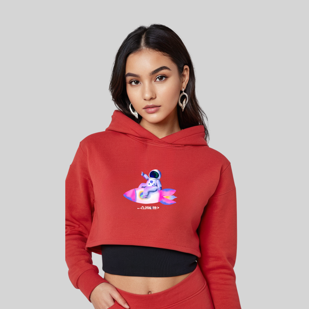 Astronaut Bunny Rocket Crop Hoodie