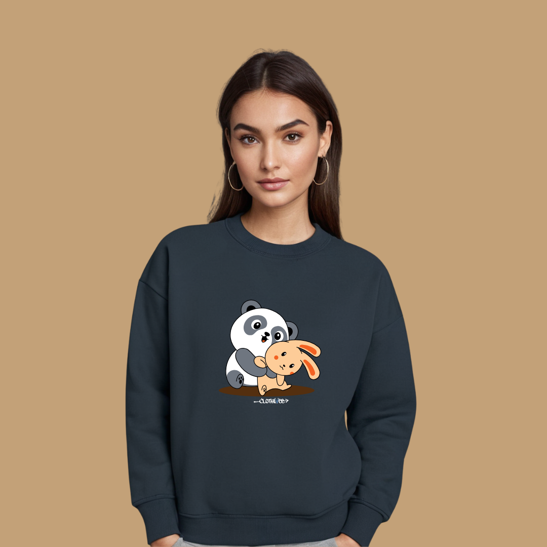 Clothivee Panda & Bunny Hugs Women Sweatshirt