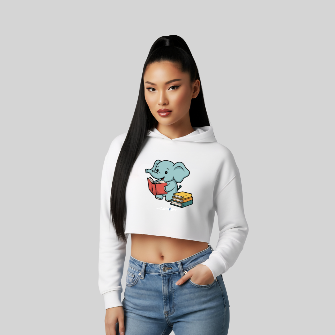 Book Buddy Elephant Women’s Crop Hoodie