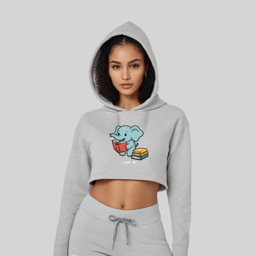 Book Buddy Elephant Women’s Crop Hoodie