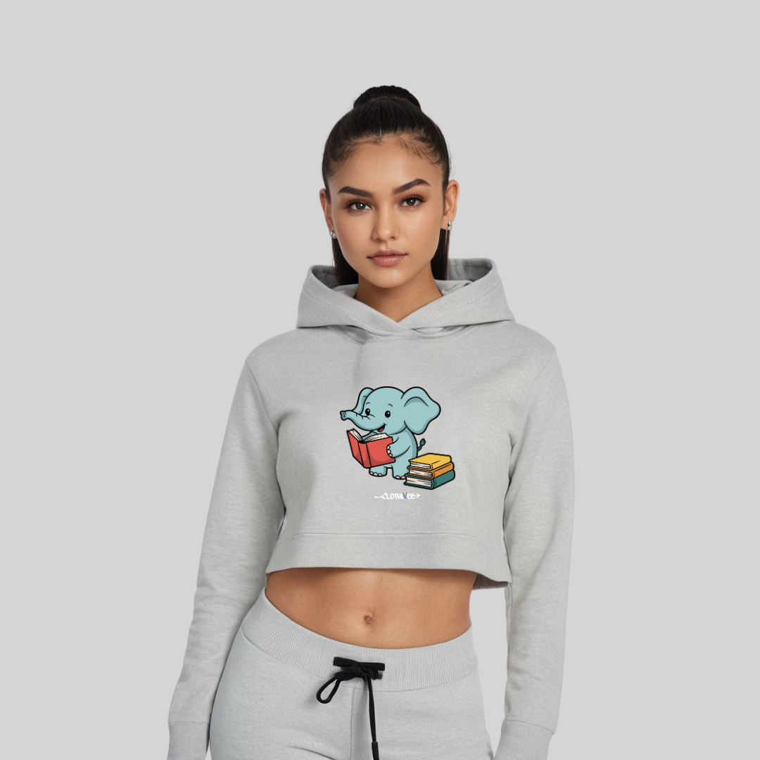 Book Buddy Elephant Women’s Crop Hoodie