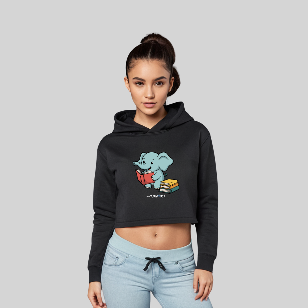 Book Buddy Elephant Women’s Crop Hoodie