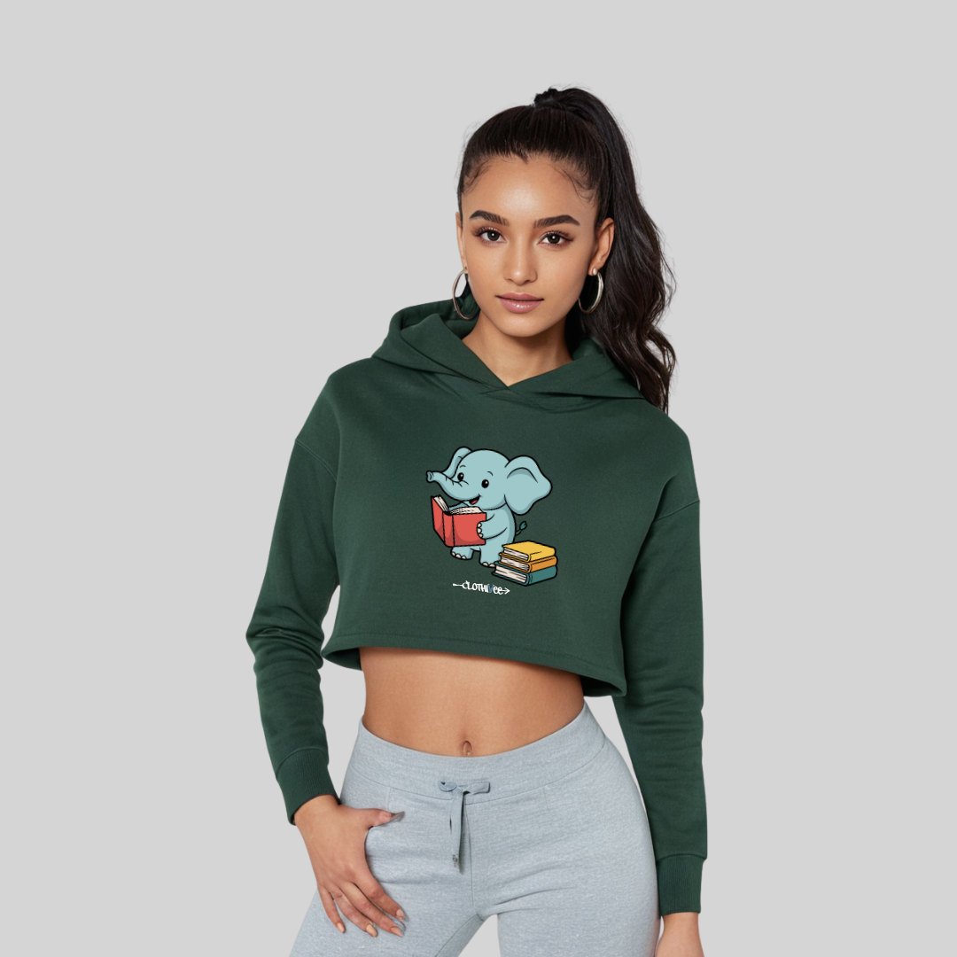 Book Buddy Elephant Women’s Crop Hoodie