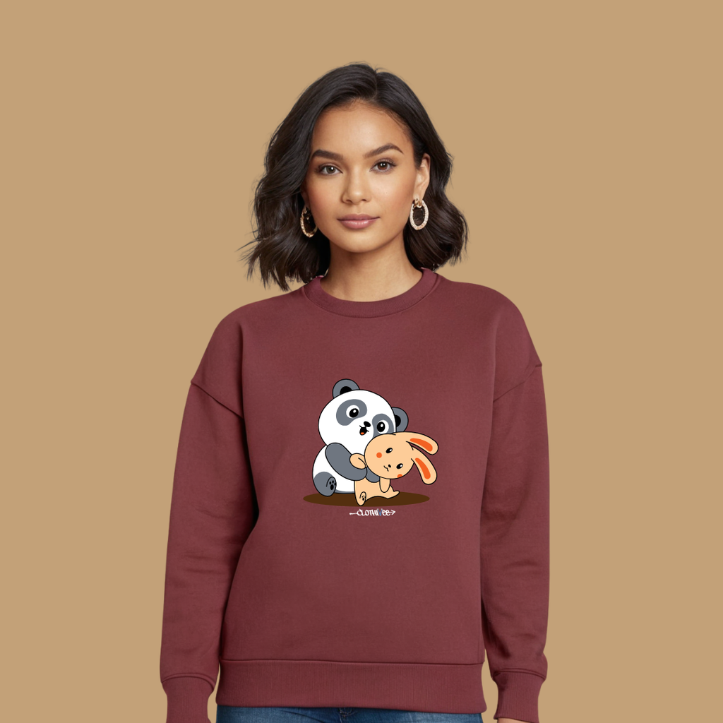 Clothivee Panda & Bunny Hugs Women Sweatshirt