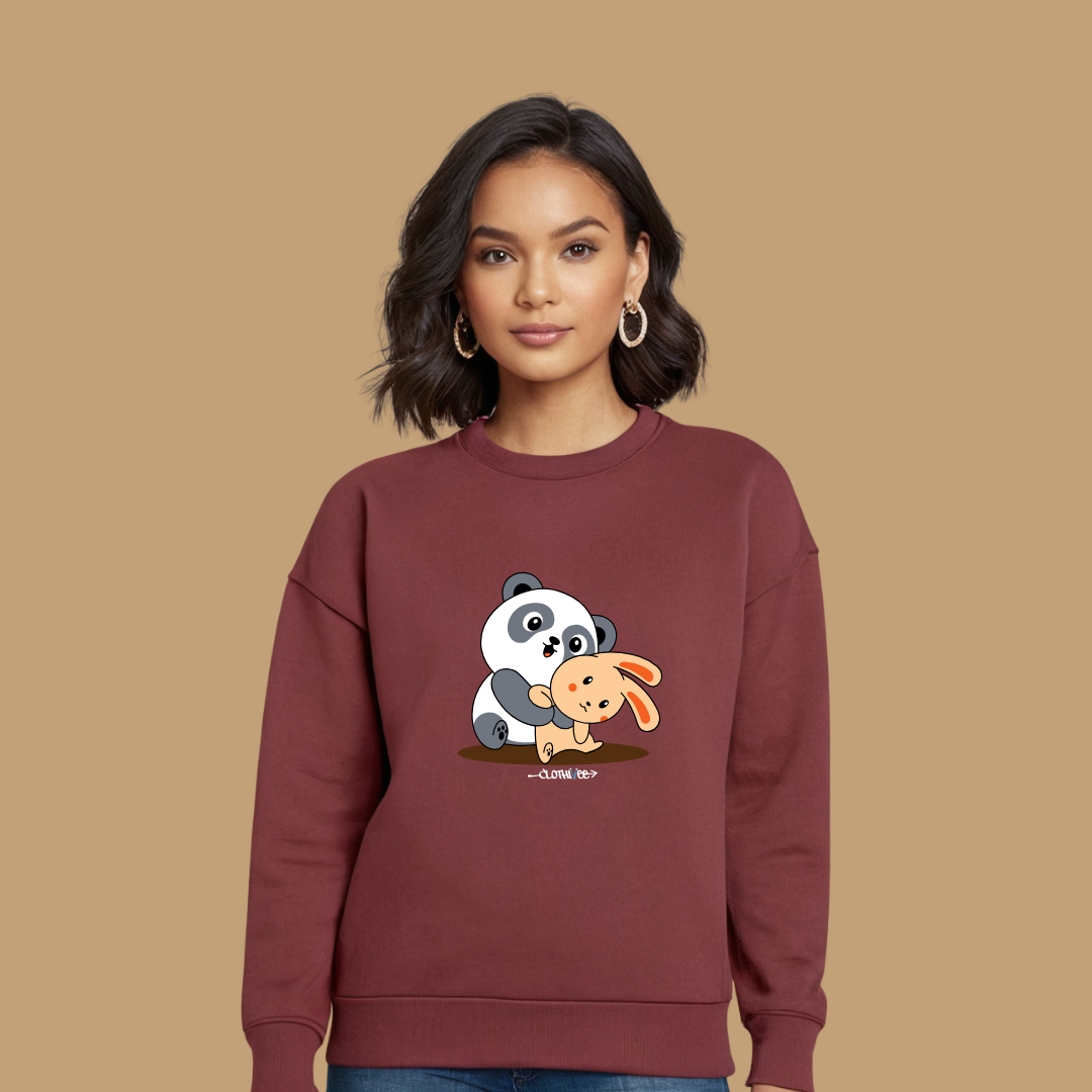 Clothivee Panda & Bunny Hugs Women Sweatshirt