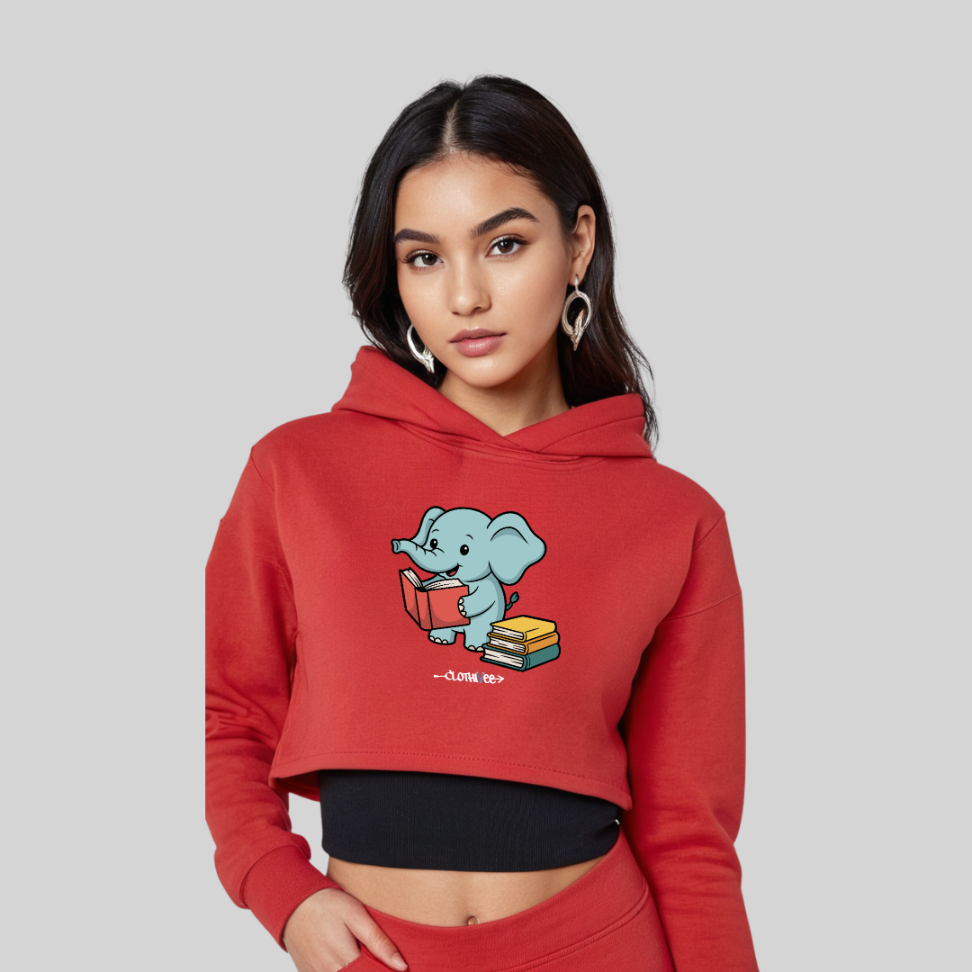 Book Buddy Elephant Women’s Crop Hoodie