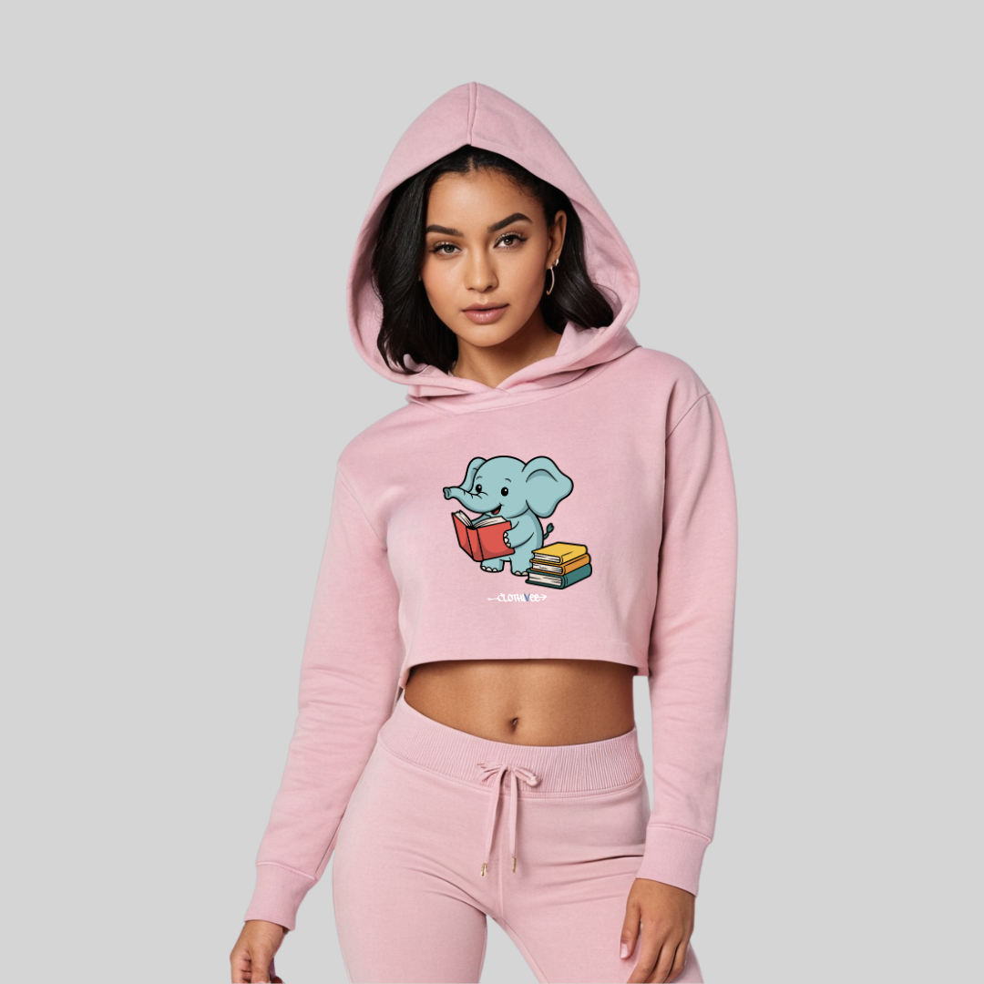 Book Buddy Elephant Women’s Crop Hoodie