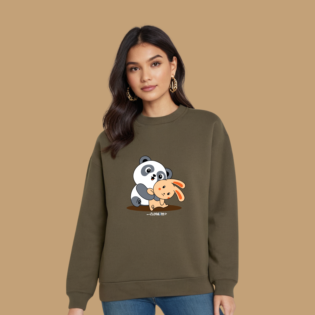 Clothivee Panda & Bunny Hugs Women Sweatshirt