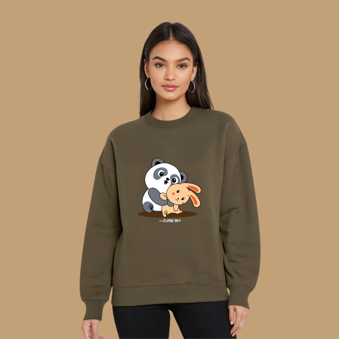 Clothivee Panda & Bunny Hugs Women Sweatshirt