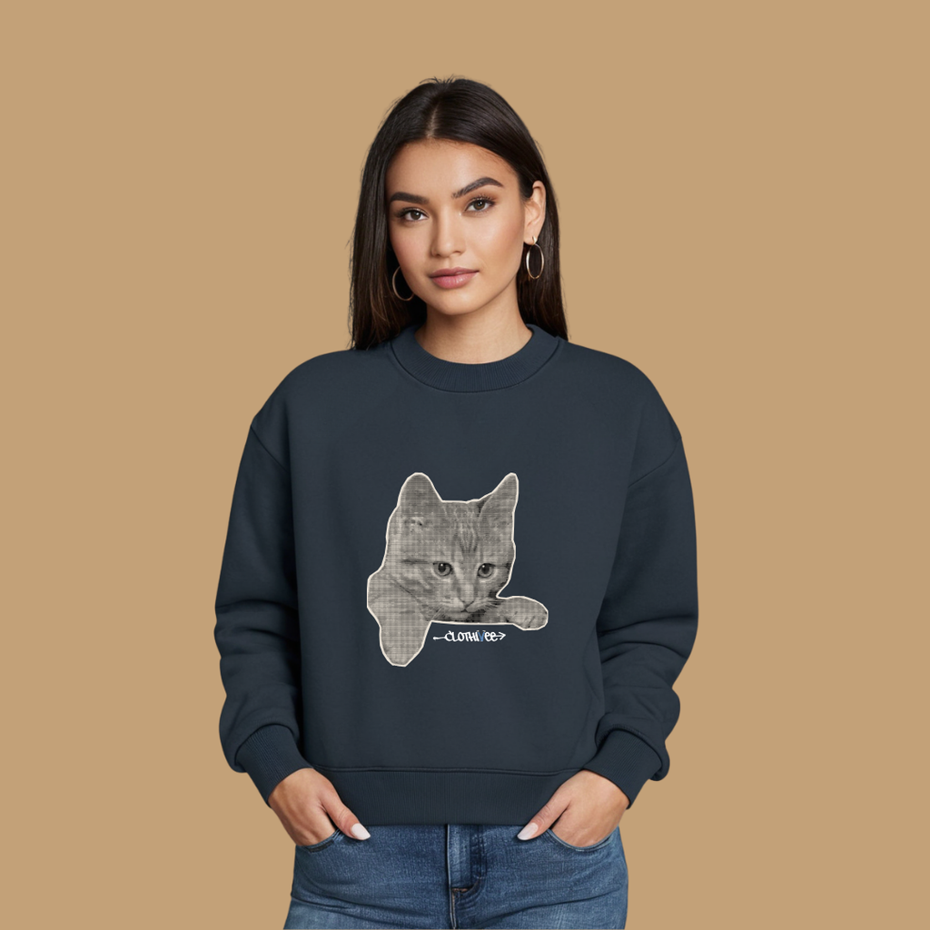 Clothivee Realistic Cat Sketch Women Sweatshirt