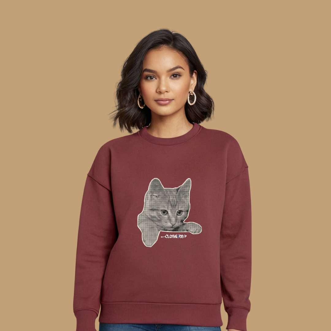 Clothivee Realistic Cat Sketch Women Sweatshirt