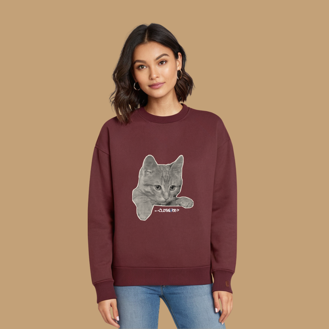 Clothivee Realistic Cat Sketch Women Sweatshirt