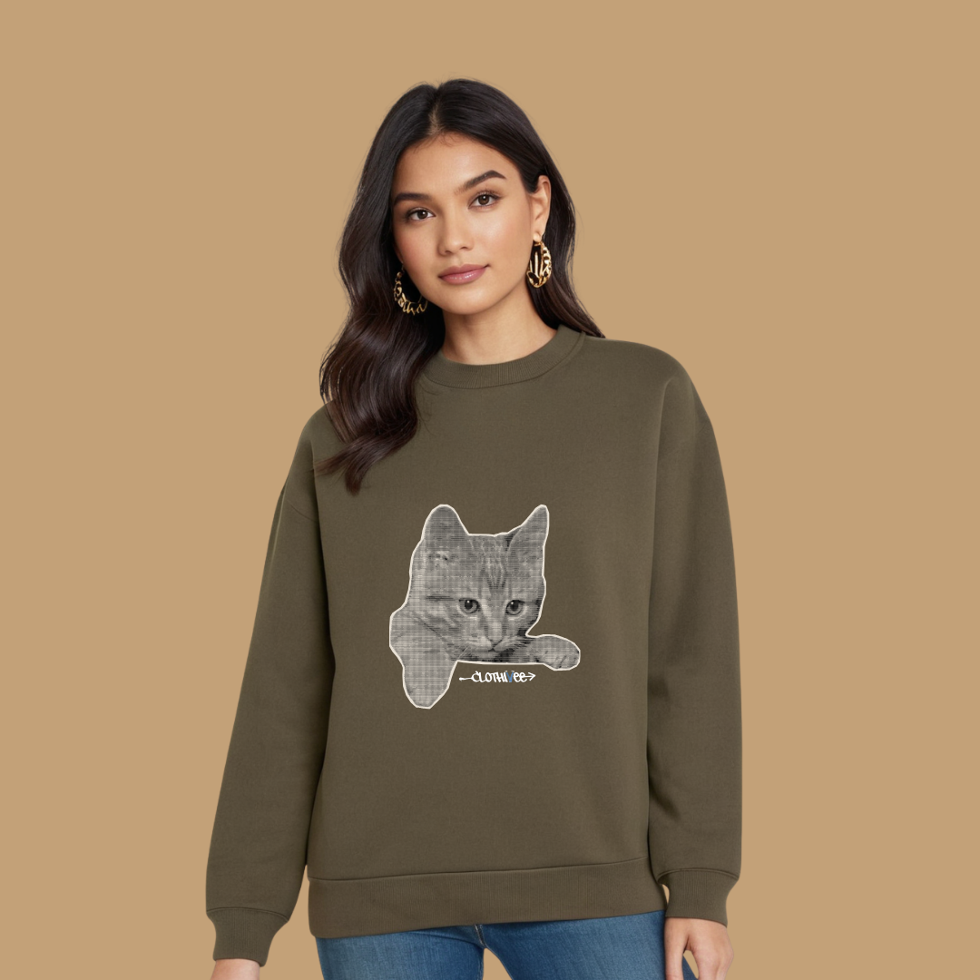 Clothivee Realistic Cat Sketch Women Sweatshirt