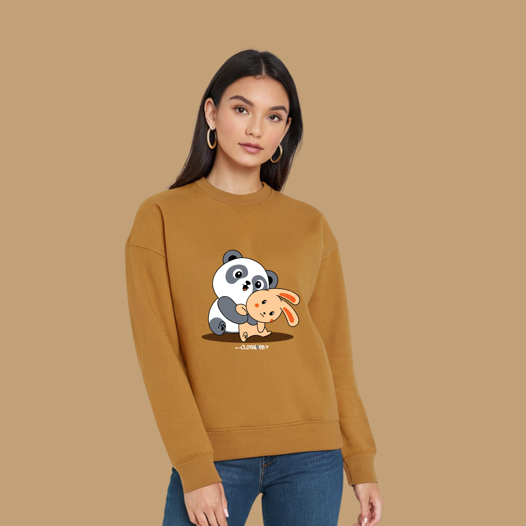 Clothivee Panda & Bunny Hugs Women Sweatshirt