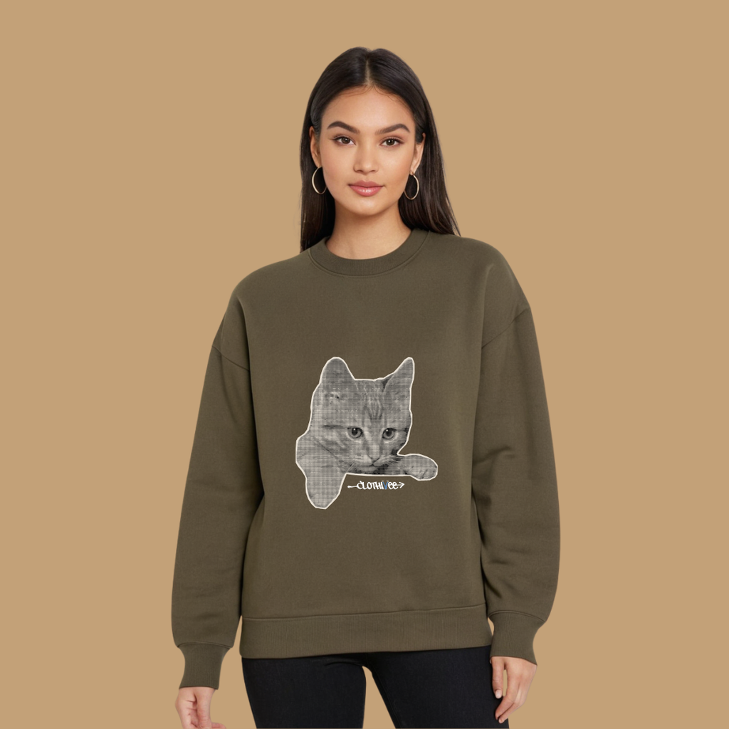 Clothivee Realistic Cat Sketch Women Sweatshirt