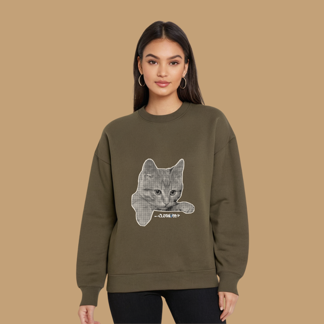 Clothivee Realistic Cat Sketch Women Sweatshirt