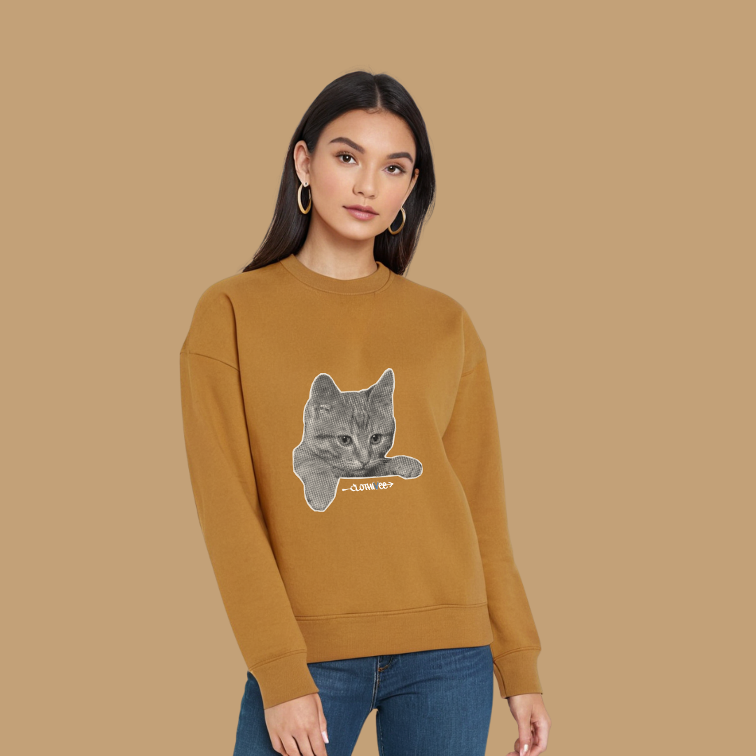 Clothivee Realistic Cat Sketch Women Sweatshirt