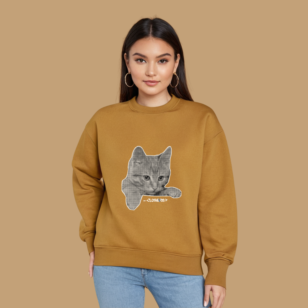 Clothivee Realistic Cat Sketch Women Sweatshirt