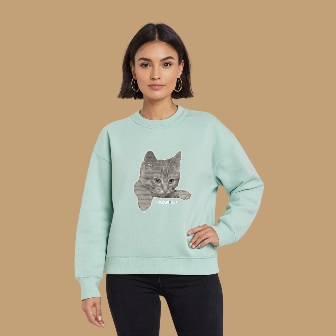 Clothivee Realistic Cat Sketch Women Sweatshirt