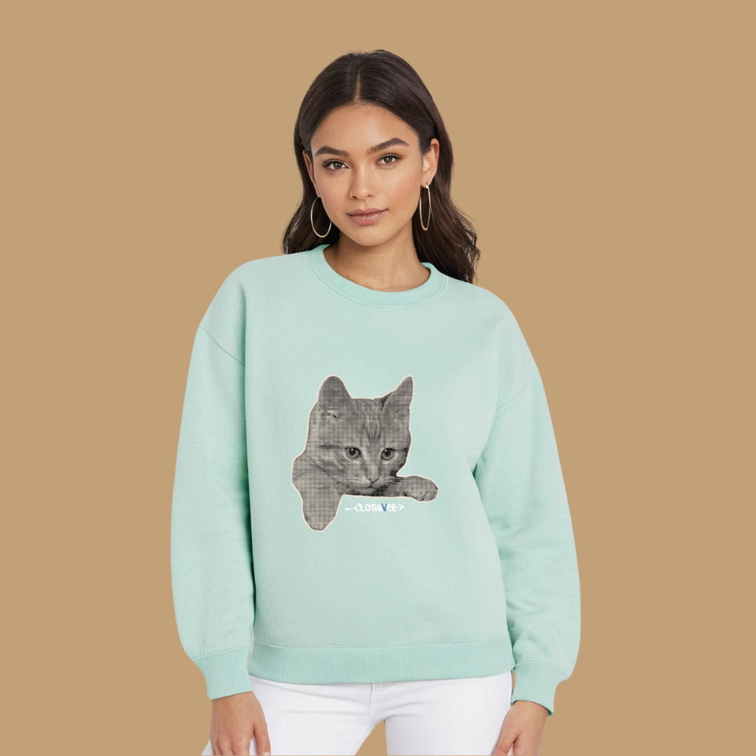 Clothivee Realistic Cat Sketch Women Sweatshirt