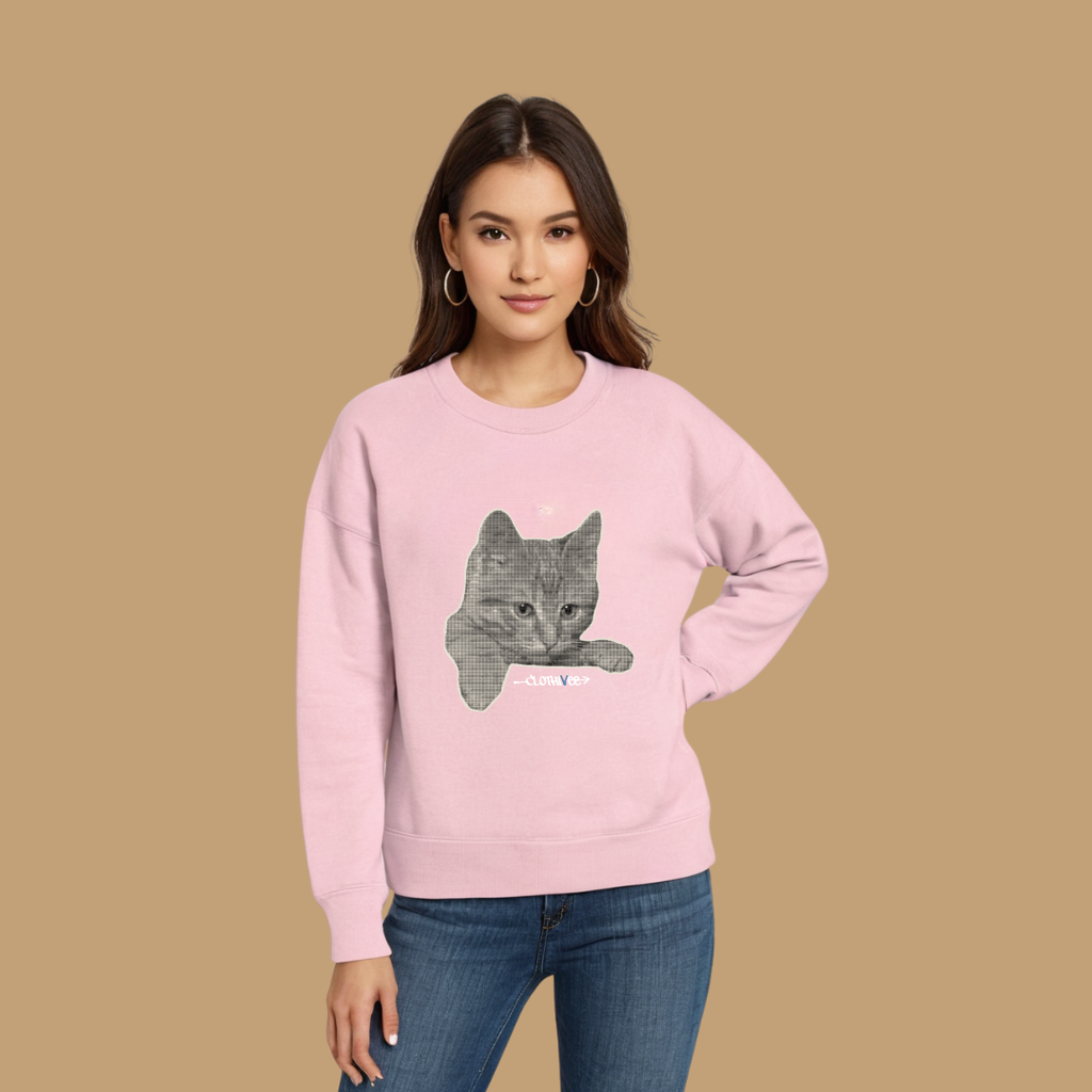 Clothivee Realistic Cat Sketch Women Sweatshirt