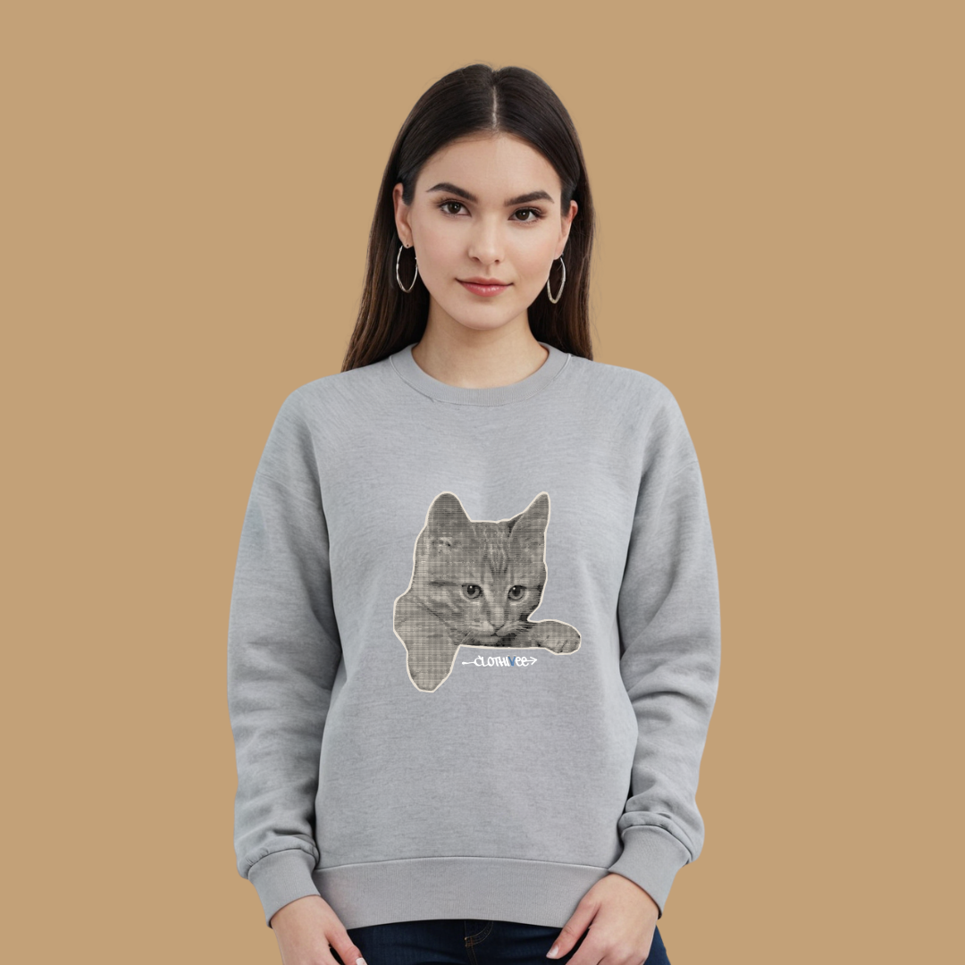 Clothivee Realistic Cat Sketch Women Sweatshirt