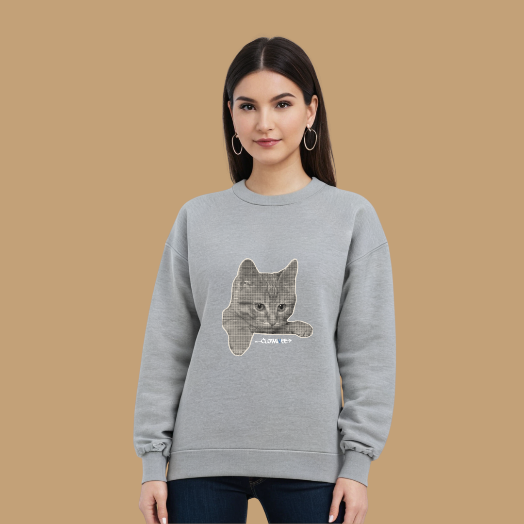 Clothivee Realistic Cat Sketch Women Sweatshirt