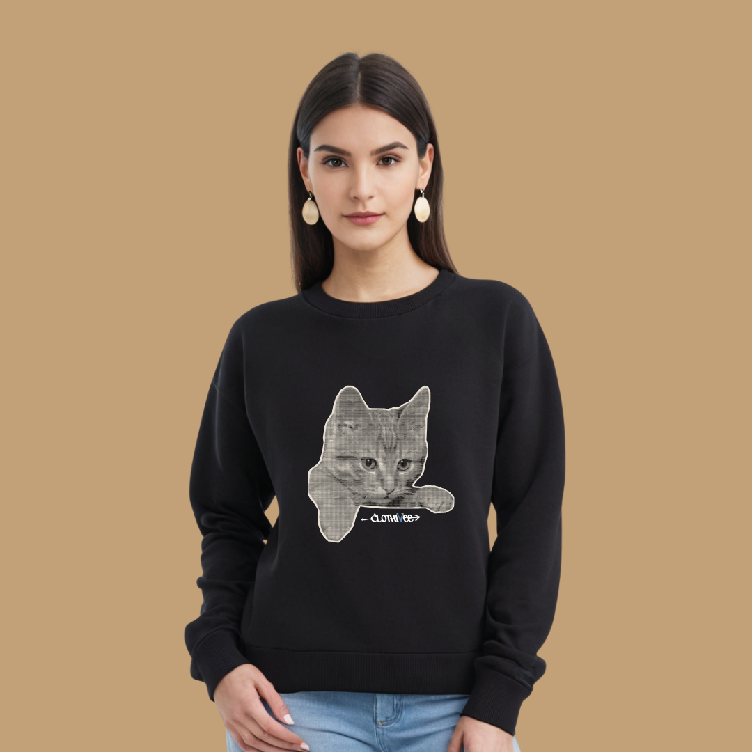 Clothivee Realistic Cat Sketch Women Sweatshirt