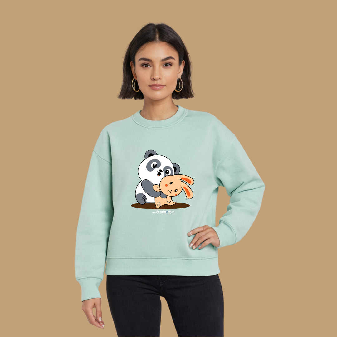 Clothivee Panda & Bunny Hugs Women Sweatshirt