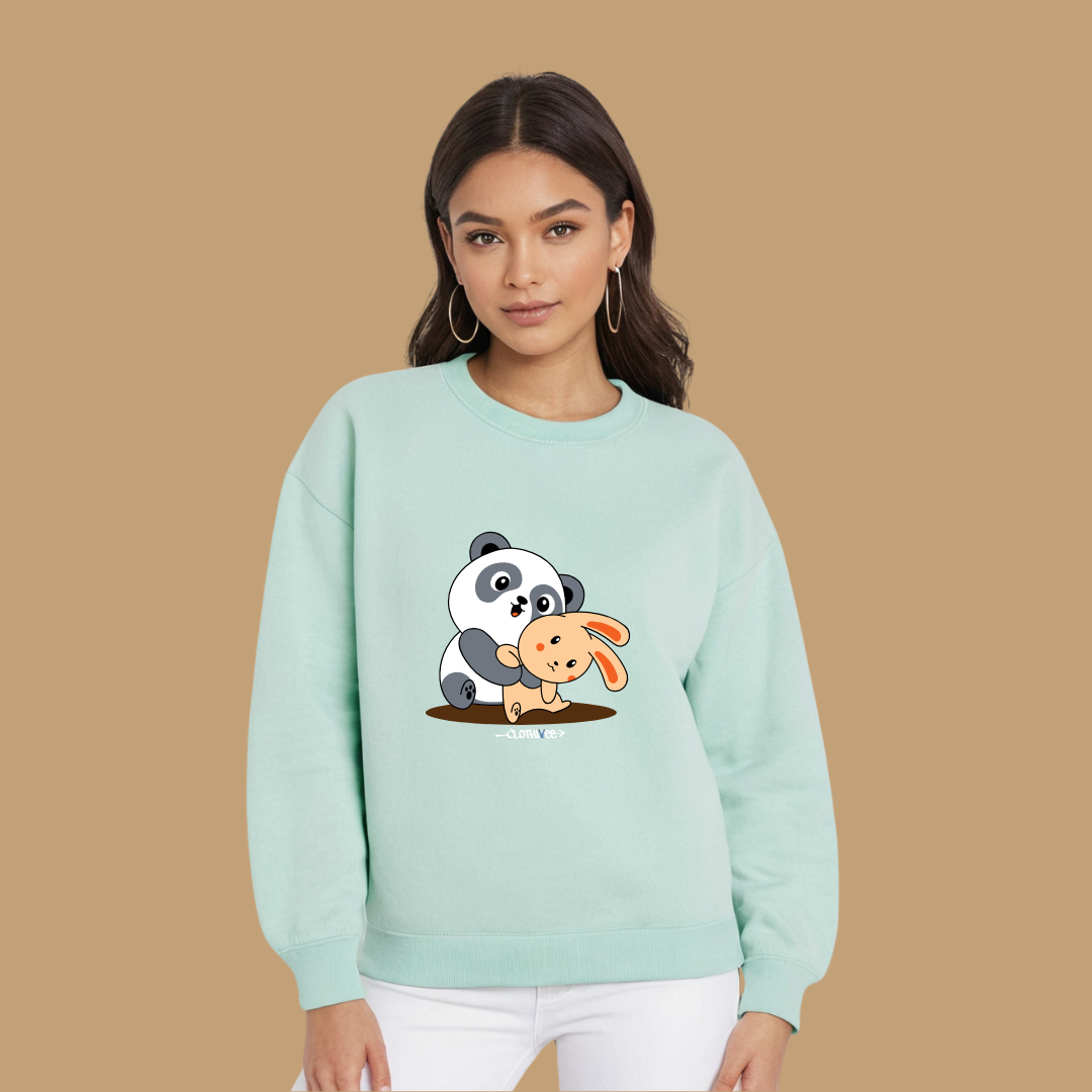 Clothivee Panda & Bunny Hugs Women Sweatshirt