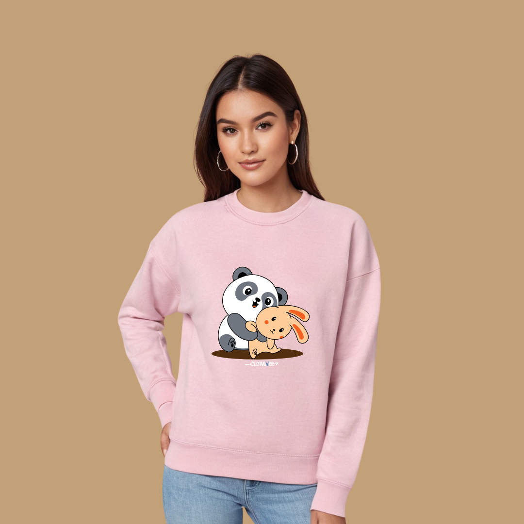 Clothivee Panda & Bunny Hugs Women Sweatshirt