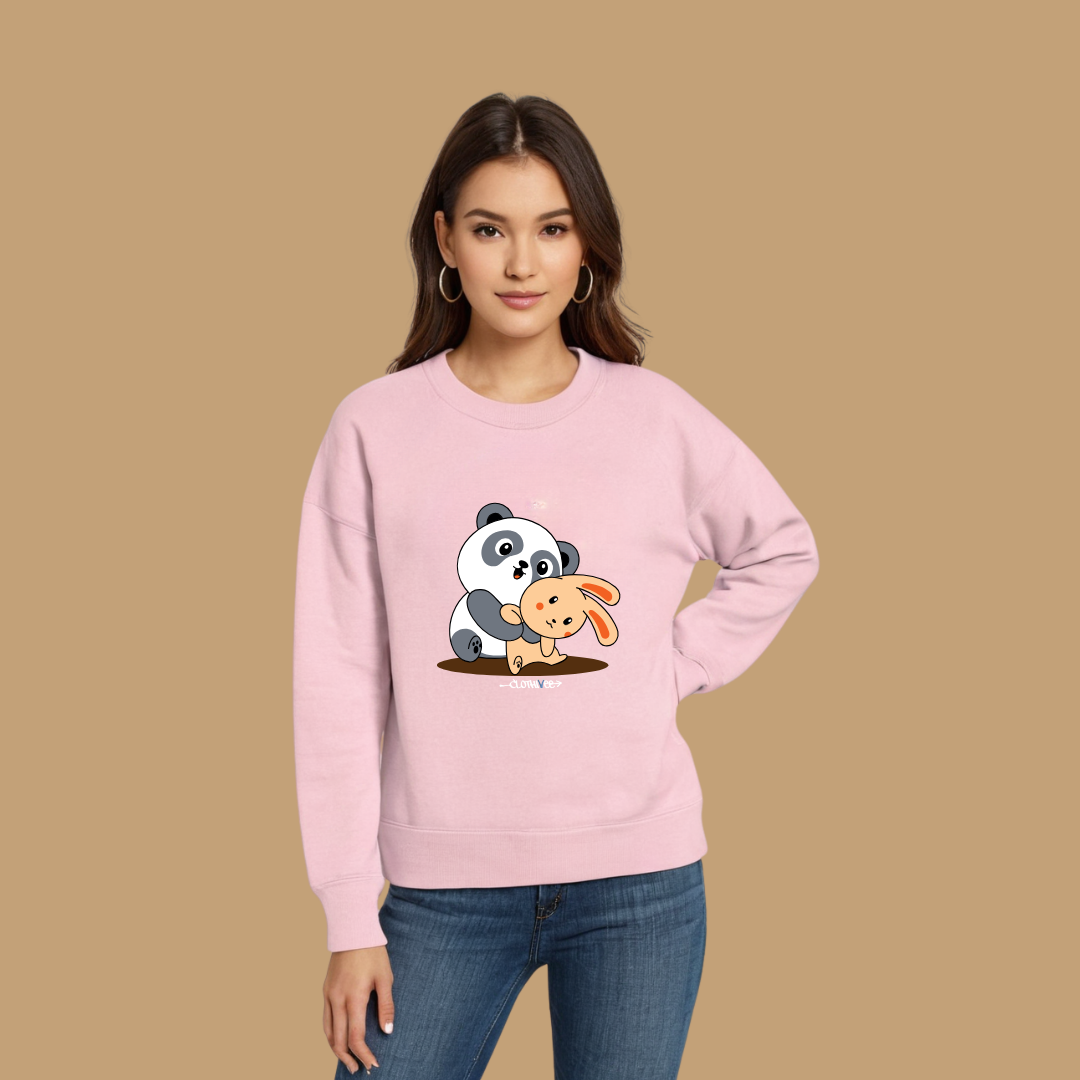 Clothivee Panda & Bunny Hugs Women Sweatshirt