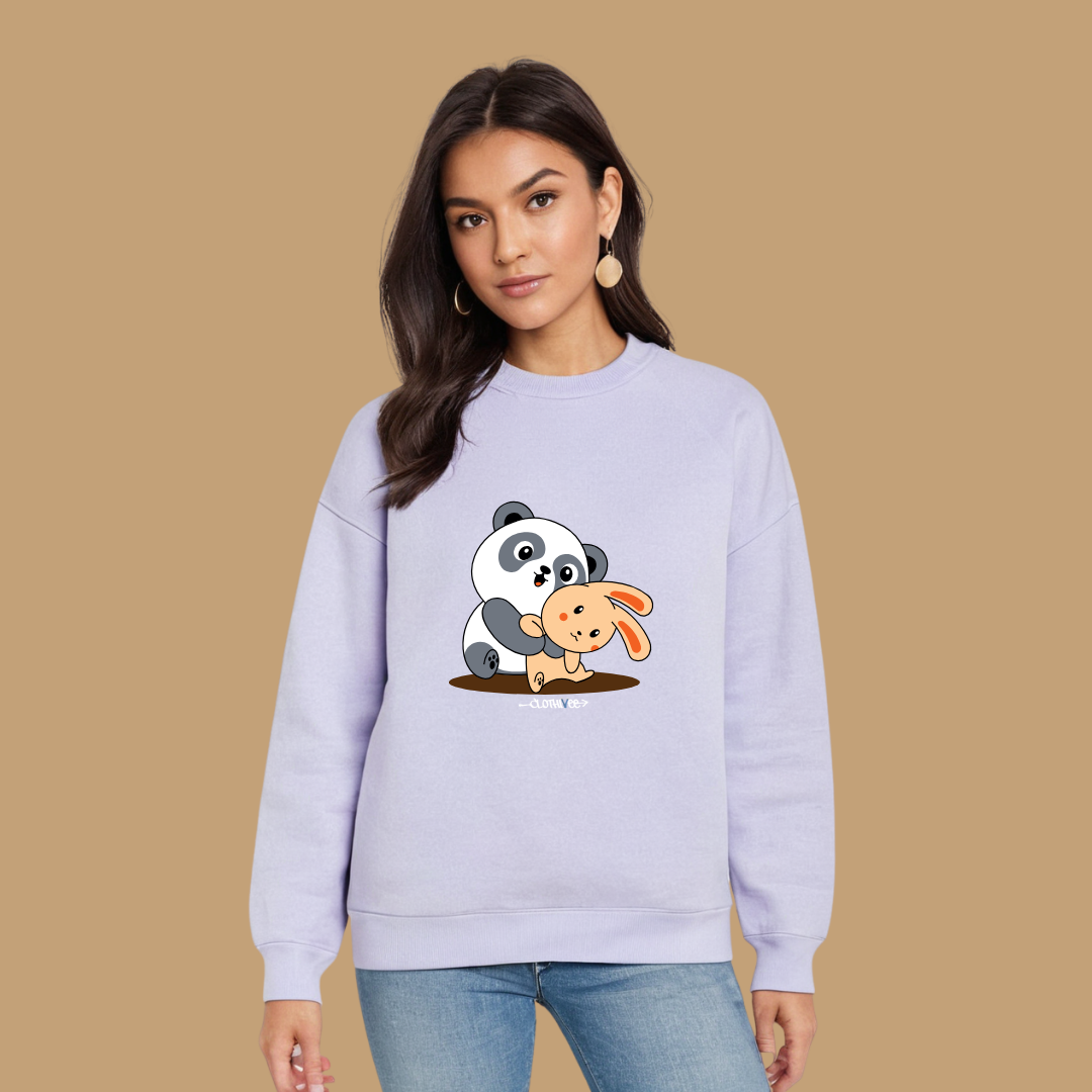 Clothivee Panda & Bunny Hugs Women Sweatshirt