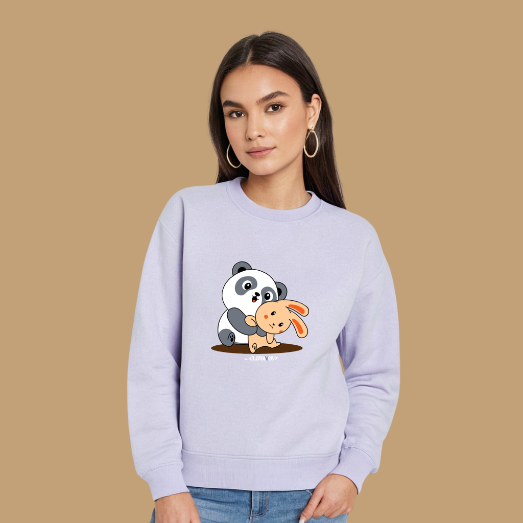 Clothivee Panda & Bunny Hugs Women Sweatshirt