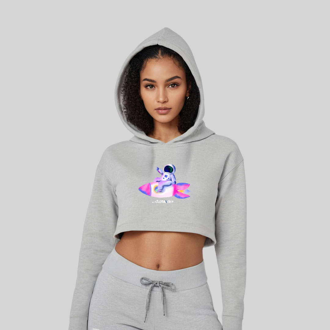 Astronaut Bunny Rocket Crop Hoodie