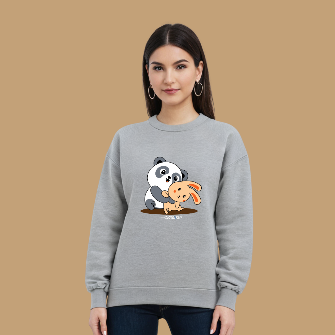 Clothivee Panda & Bunny Hugs Women Sweatshirt