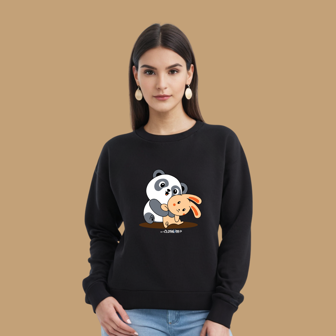 Clothivee Panda & Bunny Hugs Women Sweatshirt