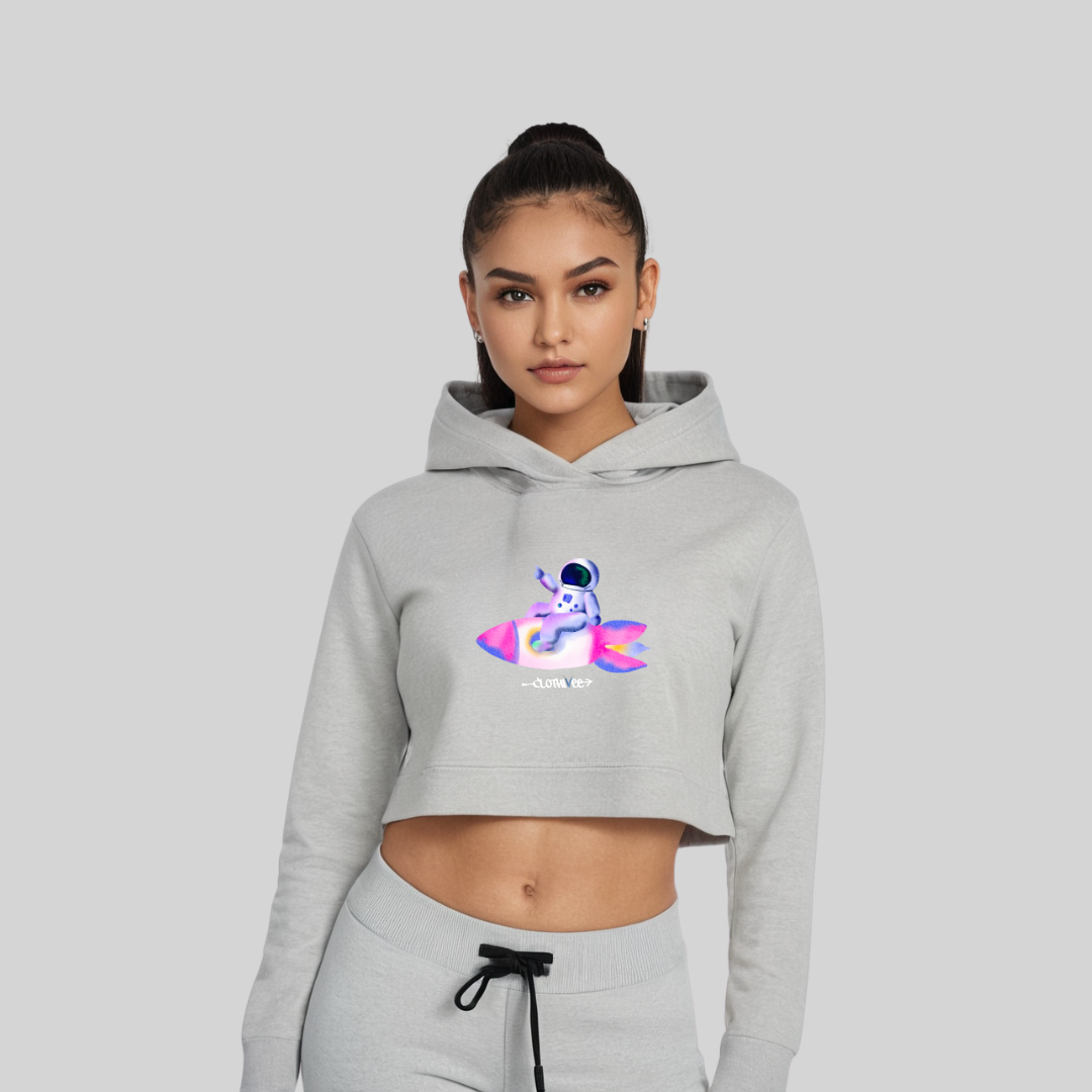 Astronaut Bunny Rocket Crop Hoodie