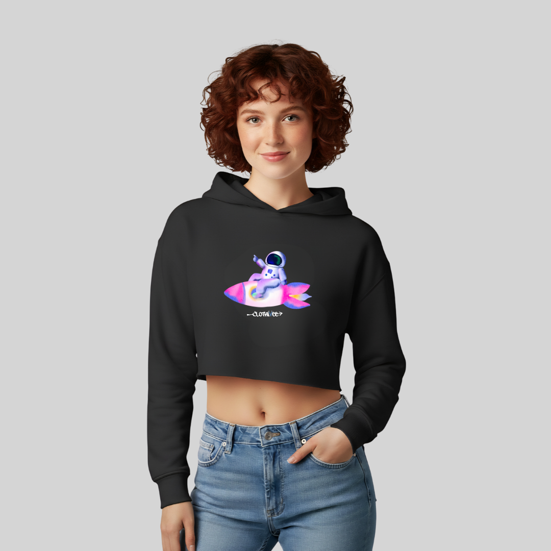 Astronaut Bunny Rocket Crop Hoodie