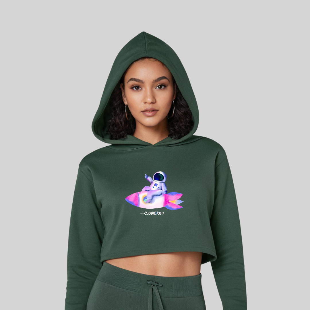 Astronaut Bunny Rocket Crop Hoodie
