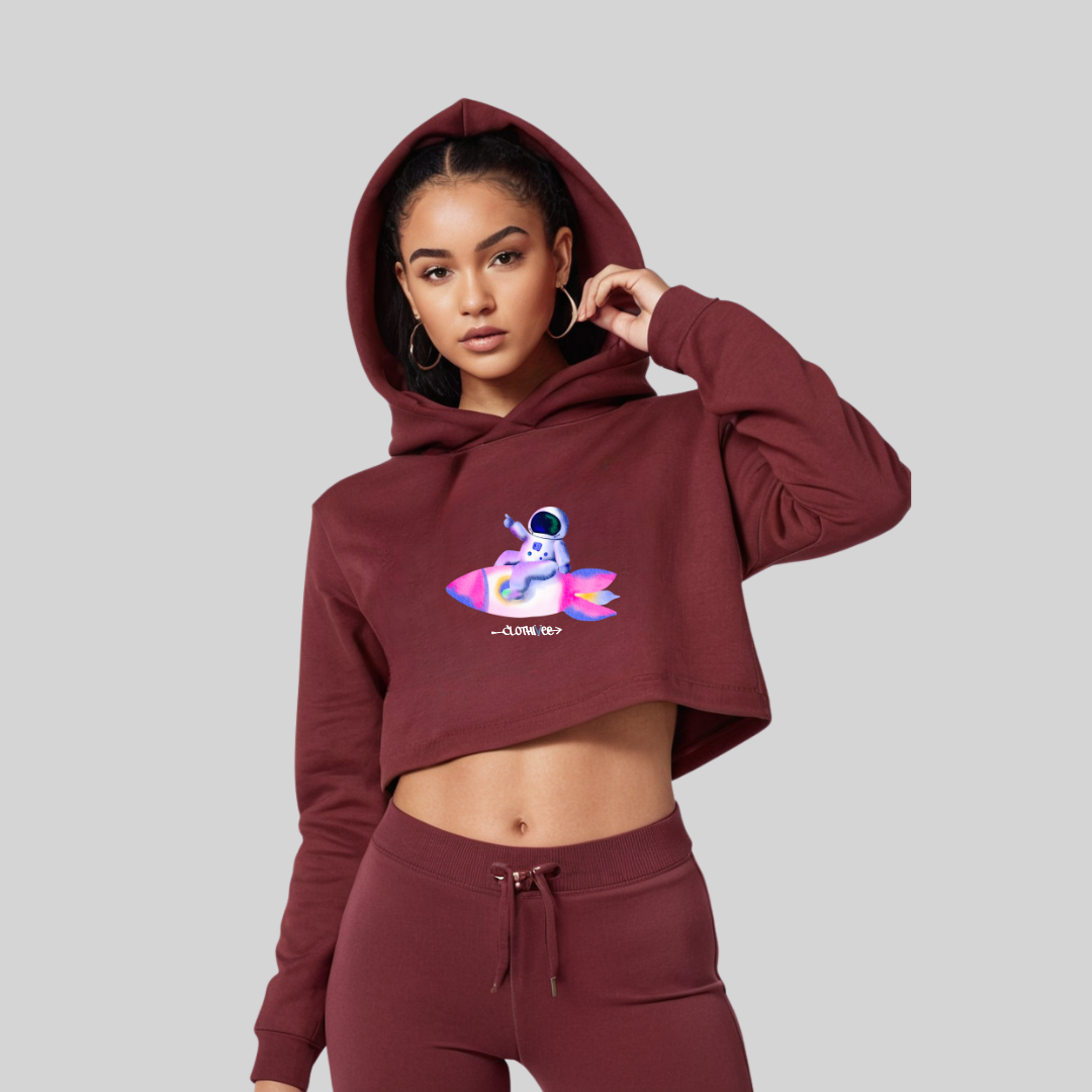 Astronaut Bunny Rocket Crop Hoodie